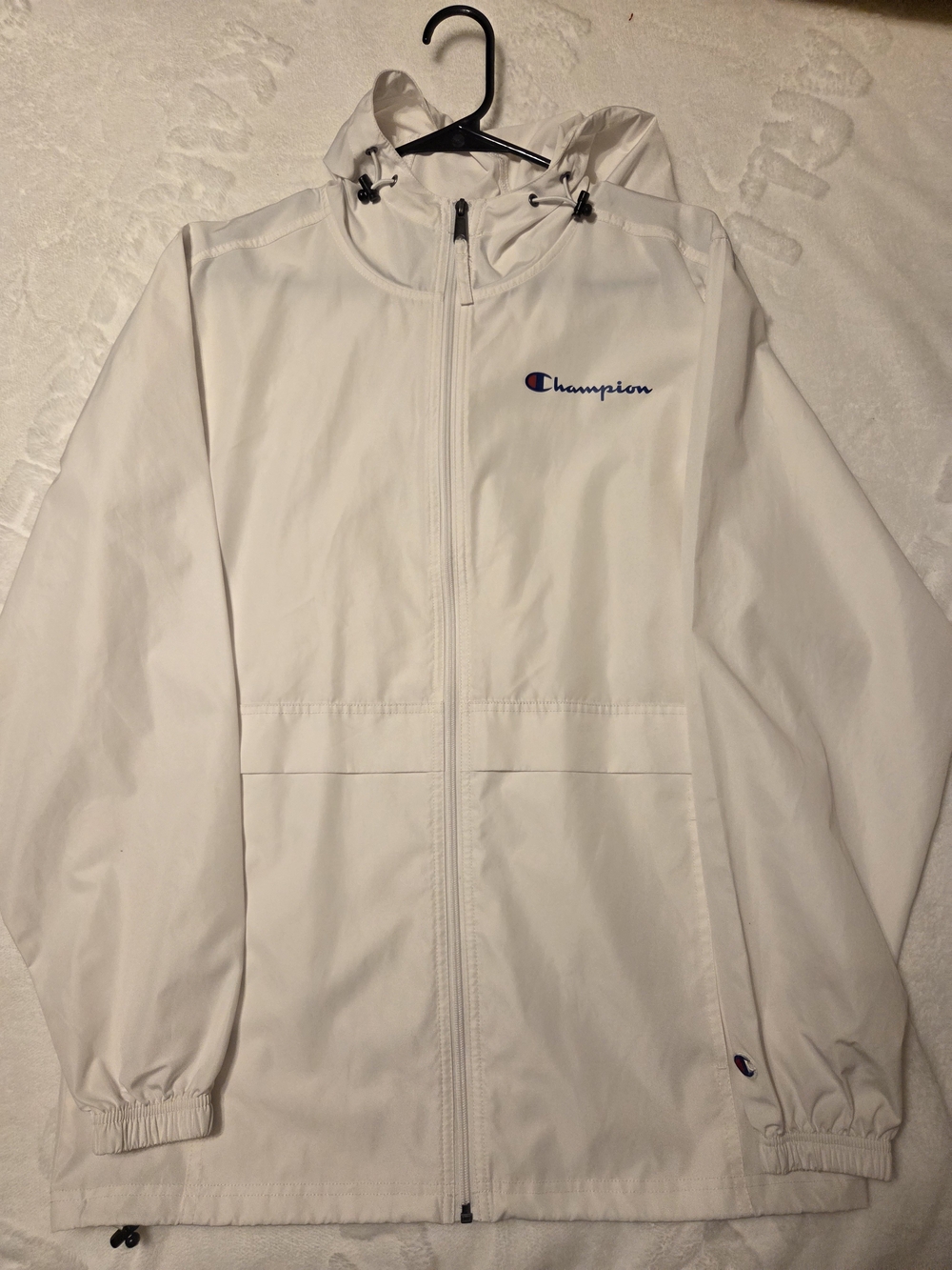 Champion White Hooded Windbreaker with Logo